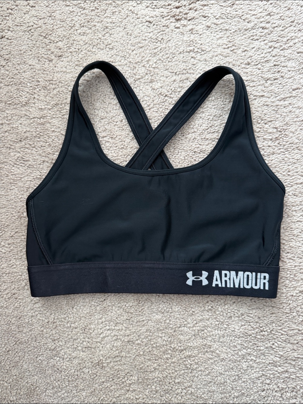 Under Armour Black Cross-Strap Sports Bra with Logo Band